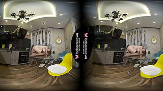 Solo babe, Candy Red masturbates in the kitchen, in VR